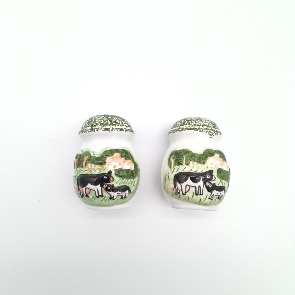 Vintage Ceramic Holstein Cow & Calf Salt and Pepper Shakers